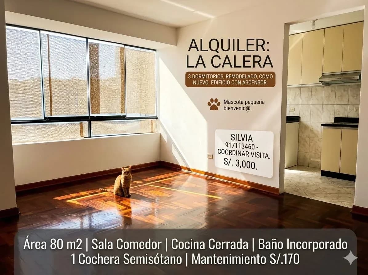 ¡ALQUILER DE ESTRENO! Departamento Remodelado en La Calera – Surquillo