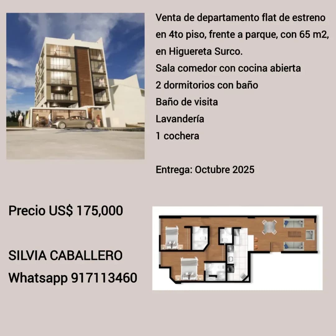 VENTA DE DEPARTAMENTO DE ESTRENO – 2DORM/3BAÑOS – URB. CHAMA, SURCO – foto 1