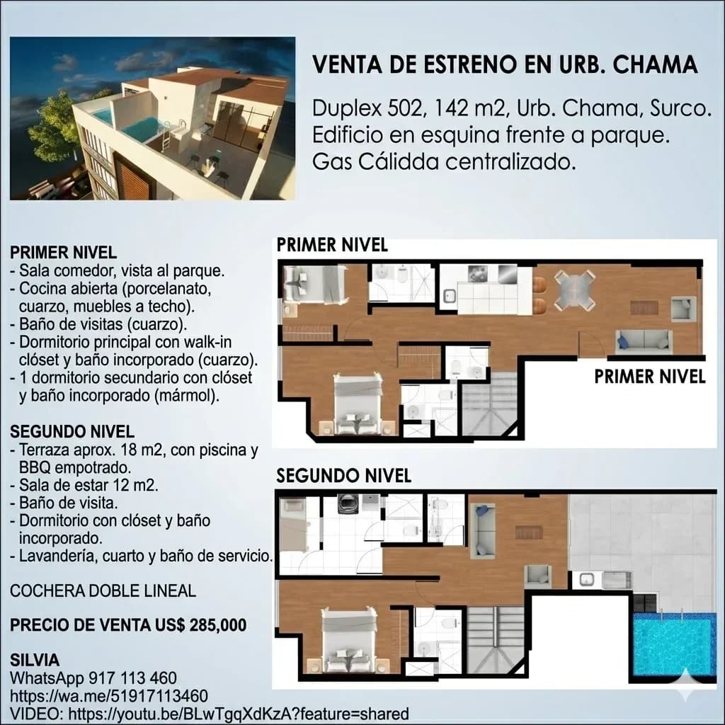 Dúplex DE ESTRENO 142m² | Frente a Parque | Piscina y BBQ | Surco
