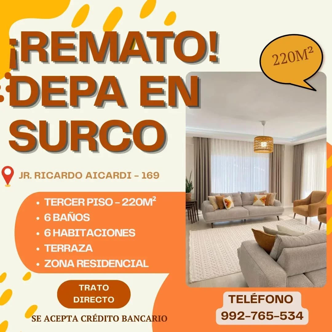 REMATO DEPARTAMENTO EN SURCO - ZONA CÉNTRICA