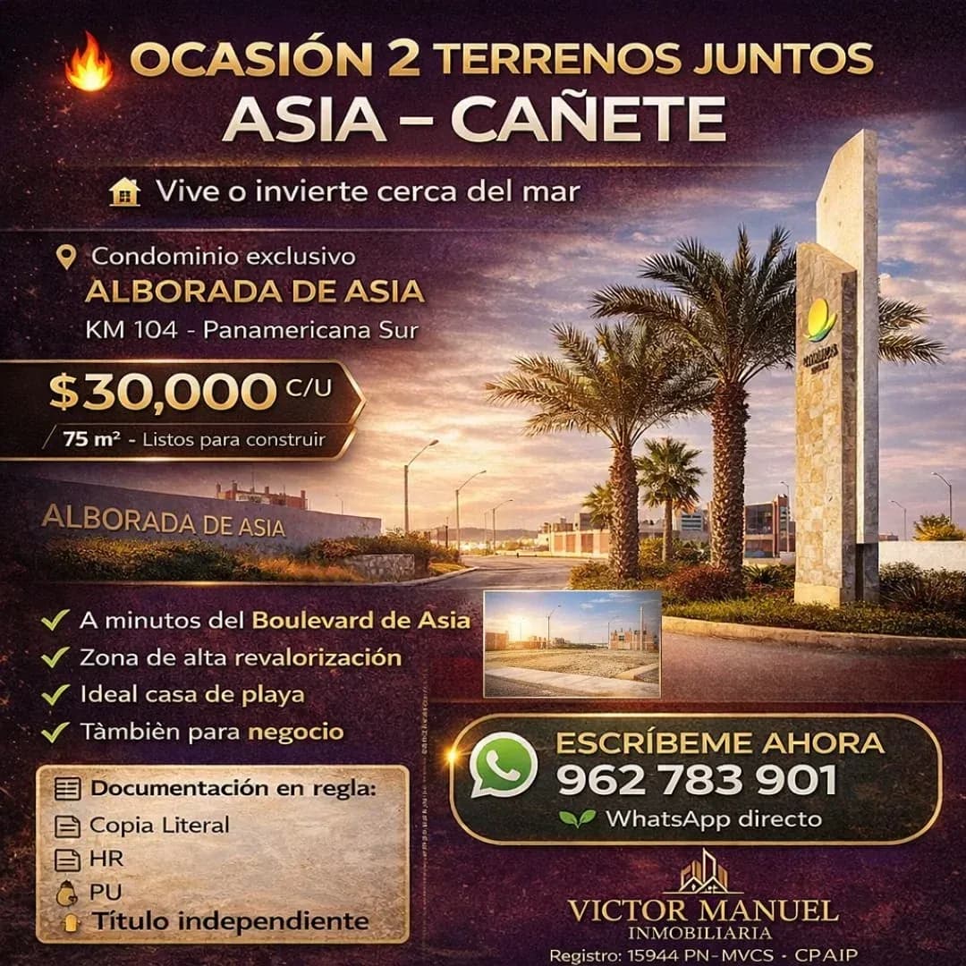 Venta de 2 terrenos juntos en La Alborada de Asia Cañete