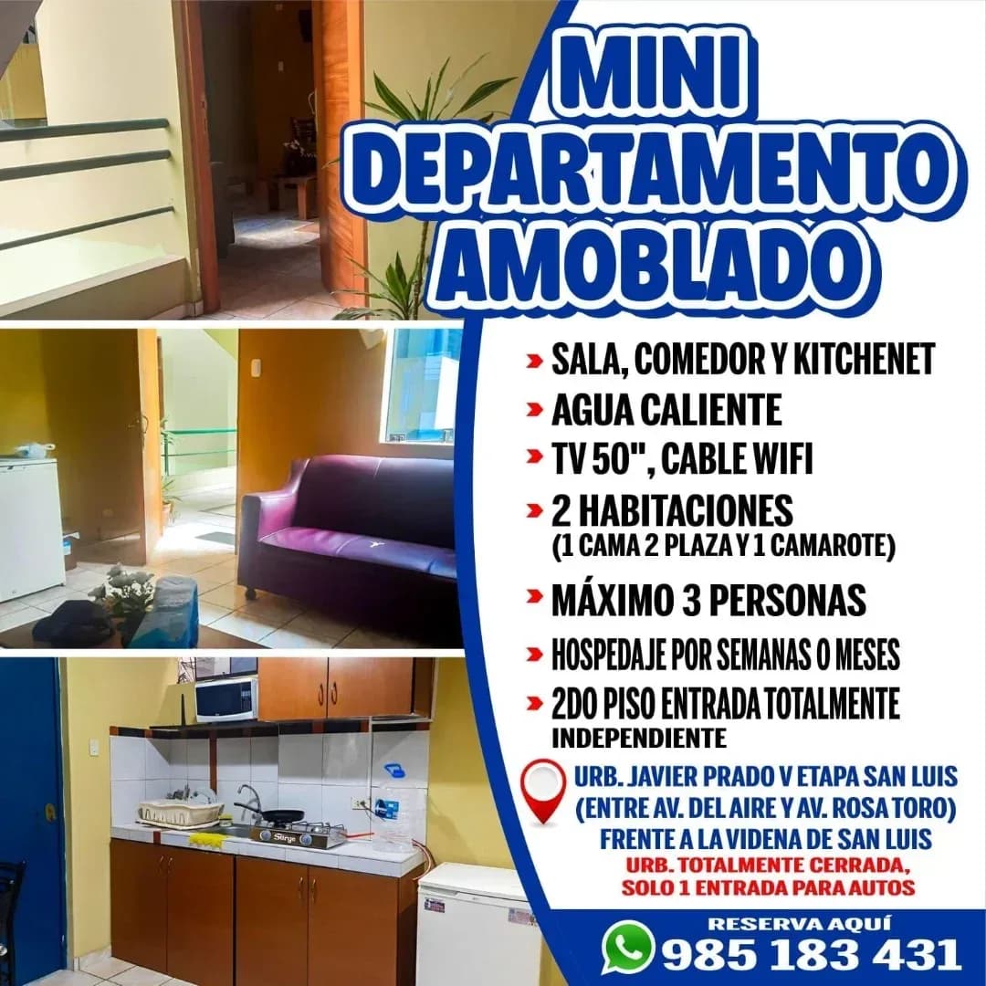 AIRBNB DEPARTAMENTO SISTEMA TODO AMOBLADA SAN LUIS FRENTE A LA VIDENA