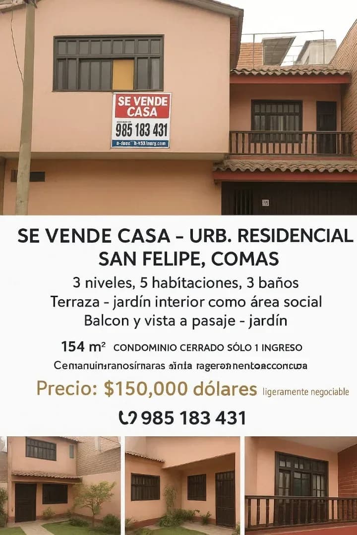 GRSN CASA EN VENTA URB RESIDENCIAL CIUDADELA SAN FELIPE COMAS