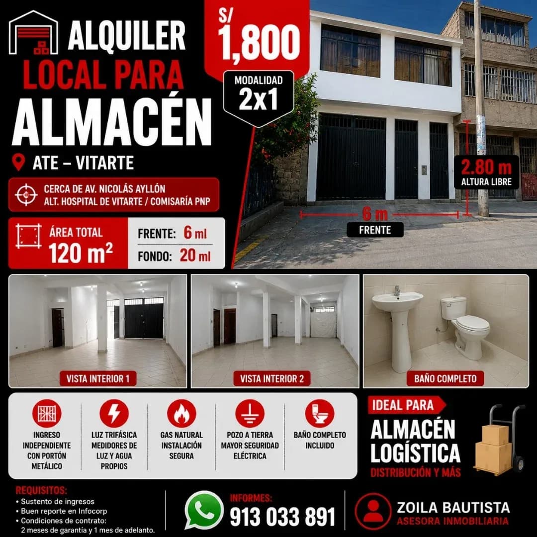 Local para Almacén PRIMER PISO 120 m2 - Ate